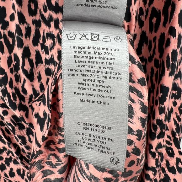 ZADIG AND VOLTAIRE Tink Squeleton Top Womens Small Pink Leopard Logo Long Sleeve - Picture 14 of 16